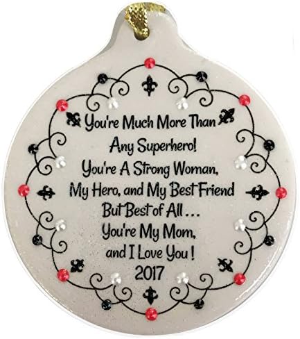 Laurie G CreationsStrong Woman Hero Best Friend Mom Porcelain Christmas Ornament Rhinestone Crystal Accent