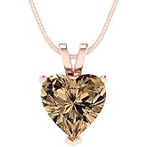 Clara Pucci 2 cttw Champagne Simulated Diamond Rose Gold-Plated Silver Necklace and Pendant for Women (16" Box Chain,Heart Cut,8mm)