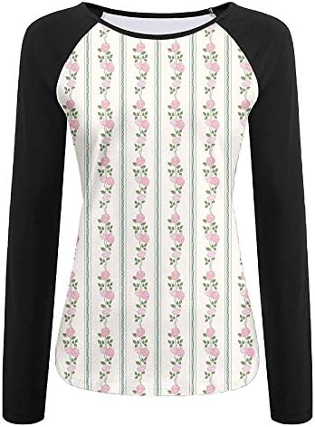 Weiding Country Flower Roses Buds Swirls with White Borders Leaves Art Print - Women's Stretchy Long Sleeve Raglan Tshirt XL