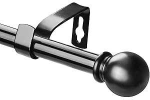 POSKENA Black Curtain Rods for Windows 28 to 48 Inch, 5/8" Diameter Heavy Duty Metal Stainless Steel Adjustable Small Drapery Rod With Bracket(2.3-4 Feet)