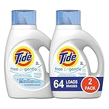Tide Free and Gentle HE Liquid Laundry Detergent, 2 Pack of 50 oz., Unscented and Hypoallergenic for Sensitive Skin, 64 Loads