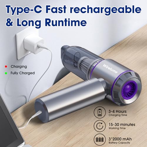 Wirelume Handheld Car Vacuum Cleaner Cordless Powerful 22000Pa Strong Cyclonic Suction Blowing Brushless Motor Mini Hand Held Portable Rechargeable Lightweight for Pet Hair Vehicle Home Office Purple