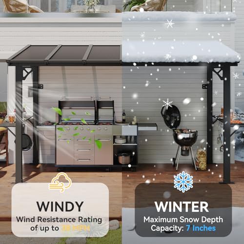 Aoxun 12x5 FT Black Grill Gazebo with Sloping Steel Roof & Polycarbonate Panel, Permanent Metal BBQ Canopy image 10