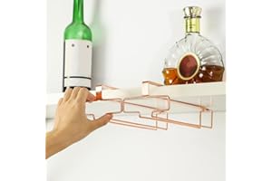 LINFIDITE 2 Pack Under Cabinet Wine Glass Rack Rose Gold Wine Glass Holder Stemware Rack Hanger Kitchen Hanging Storage Rack 