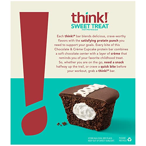 THINK! PROTEIN BARS, HIGH PROTEIN SNACKS, GLUTEN FREE, KOSHER FRIENDLY, SWEET TREAT, CHOCOLATE & CREME CUPCAKE, 10 COUNT