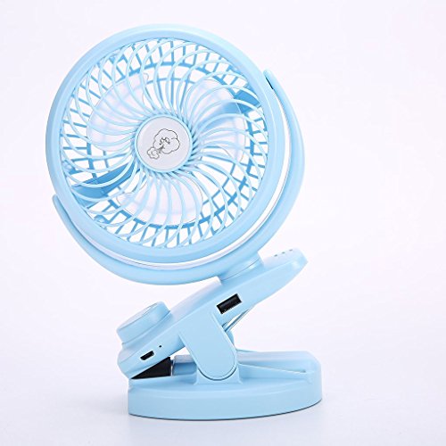 EgalBest Battery Or USB Operated Clip Fan Rotate Portable Wind Speed Adjustable 3 Blades Small Fan blue