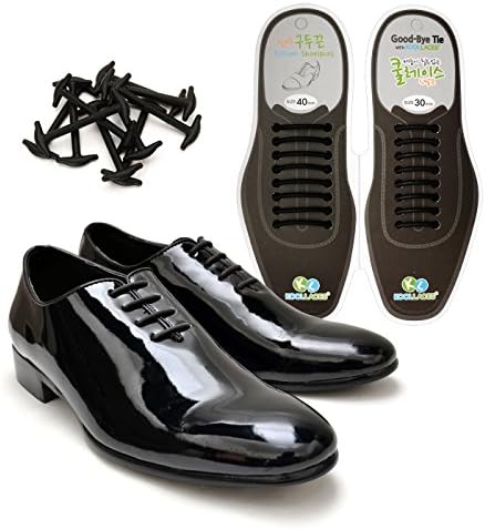 Koollaces No Tie Elastic Slip on Dress Shoelaces, Silicone Shoelaces Patented Anchor Type,16 Pcs(1.2"+1.6") (Black)