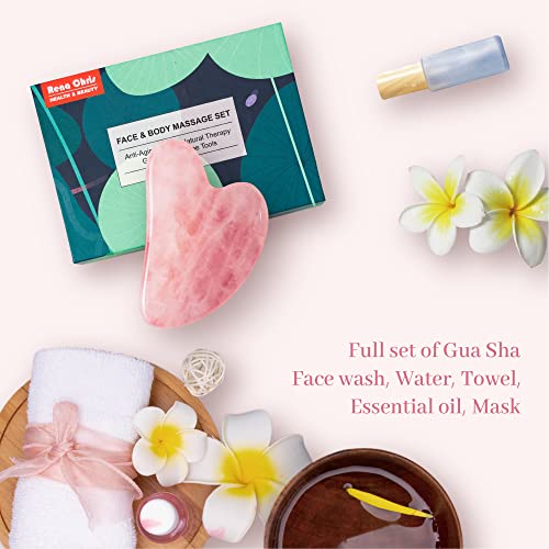 Rena Chris Rose Quartz Gua Sha, Natural Jade Facial Tools for SPA