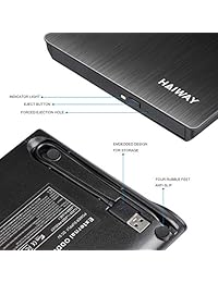 Haiway - Unidad de CD y DVD externa USB 3.0 portátil para regrabadora de CD DVD y disco Super-Drive de alta velocidad para transferencia de datos para ordenador portátil de sobremesa, Apple PC, Mac OS Win 7 8 10  Linux OS