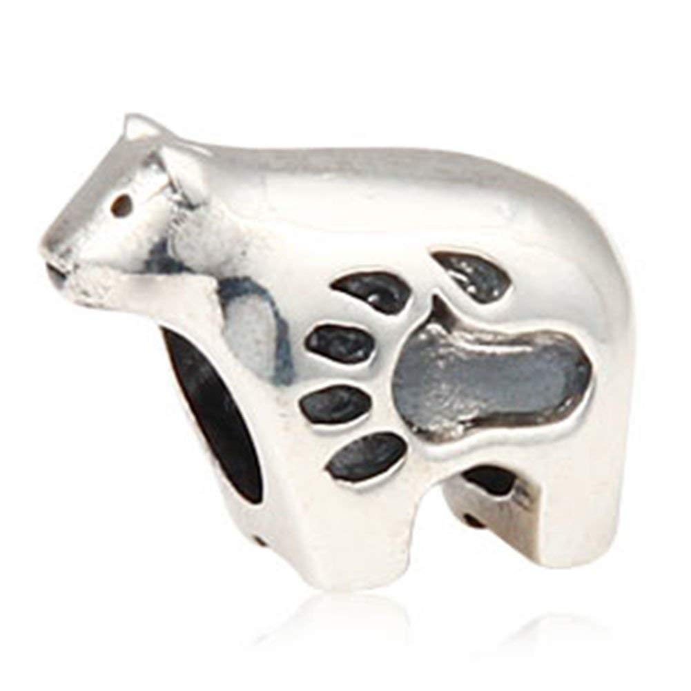 925 Sterling Silver Polar Bear Charm Animal Charm Lucky Charm Birthday Charm for Pandora Charm Bracelet (Polar Bear)