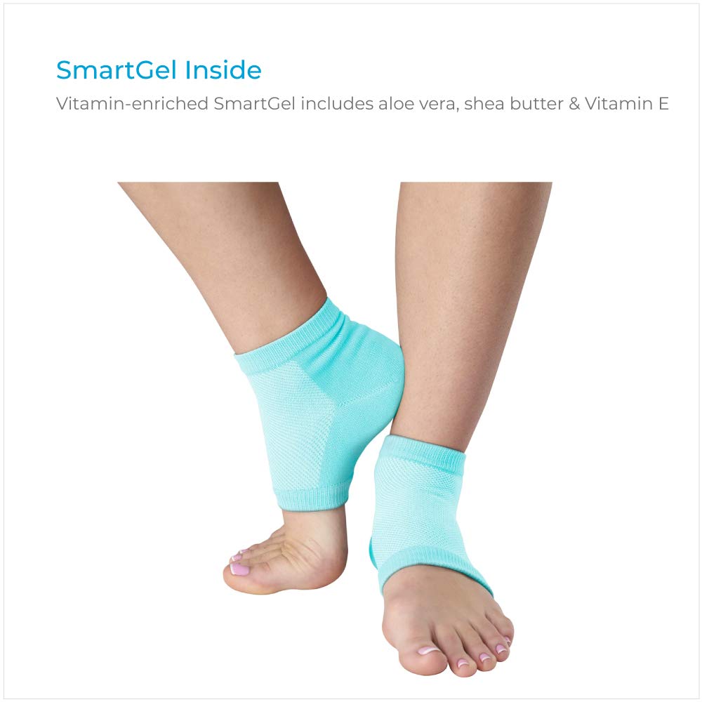 NatraCure Vented Moisturizing Gel Heel Sleeves - (Skin softening footcare treatment socks for Cracked heels, Dry feet, Foot calluses, Rough heel socks - (608-M CAT) - Color: Aqua Blue - Size: Regular : Beauty