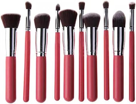KiraShan - New Kabuki Makeup Brush Set 10pcs - Premium Synthetic Brushes for Cosmetic Foundation Blush Blending Face Powder (Pink, Silver)