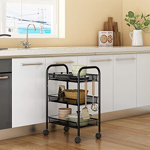 JEROAL 3 Tier Rolling Trolley, Metal Mesh Rolling Cart, Mesh Storage