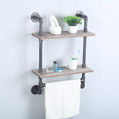 Industrial Pipe Shelf Bathroom Shelves Wall Mounted,Rustic Wood Shelf with Towel Bar,Towel Rack
