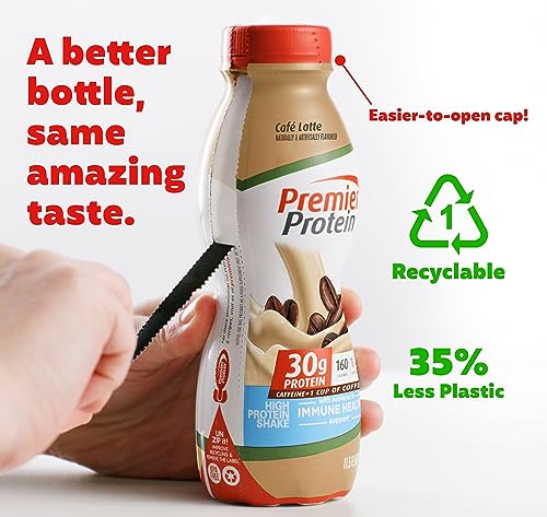 PREMIER PROTEIN SHAKE, CAFÉ LATTE WITH CAFFEINE FOR ENERGY – 30G PROTEIN, NO ADDED SUGAR, 24 VITAMINS & MINERALS TO SUPPORT IMMUNE HEALTH, 11.5 FL OZ, 6 PACK (PACKAGING MAY VARY)