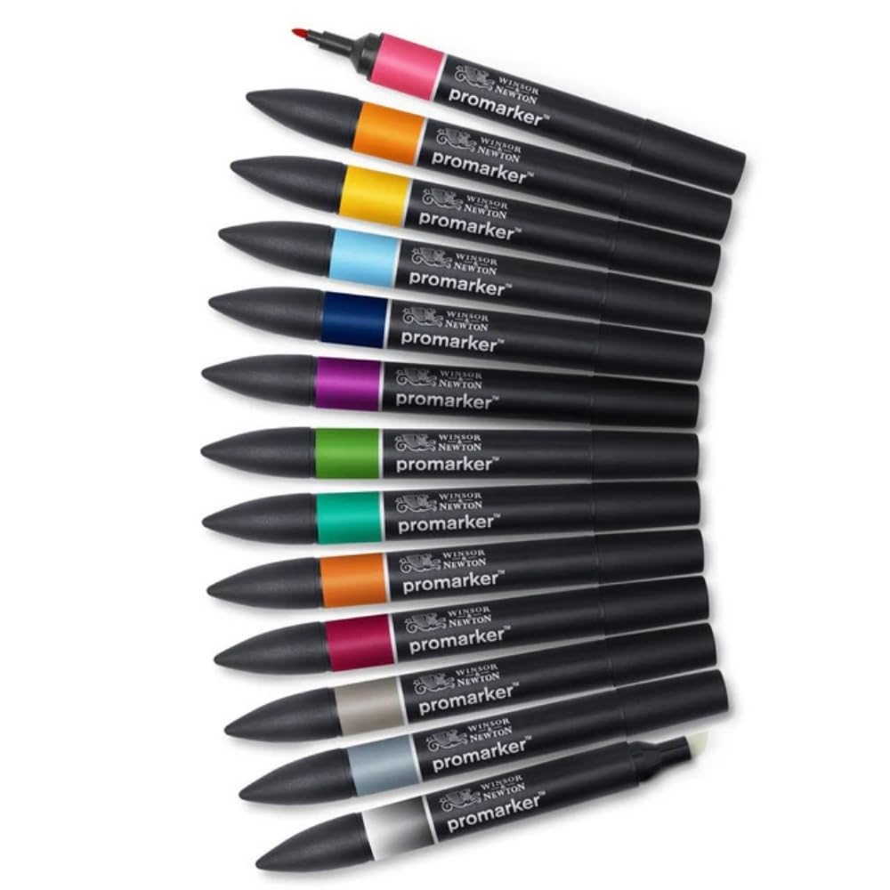 Winsor & Newton ProMarker, Tattoo Tones, Set of 12 + Free Blender, Alcohol Based Dual Tip Markers for Artists