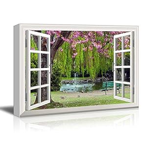 Creative Window View Canvas Prints Wall Art - Cherry Blossom in Spring - 24" x 36"