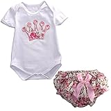 Newborn Infant Baby Girls Clothing 2pcs Party Crown Romper+Floral Pants(M(3-6months))