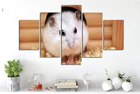 Amazon Co Jp 小さな白いハムスター素敵なペットポスターなしフレーム5ピース セット現代絵画キャンバスアートリビングルームの壁の装飾 ホーム キッチン