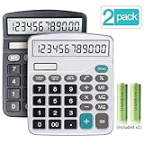 Calculator, 2-Pack 12-Digit Solar Battery Basic Calculator, Solar Battery Dual Power Office Calculator, with Large LCD Display and Large Buttons (Battery Included)