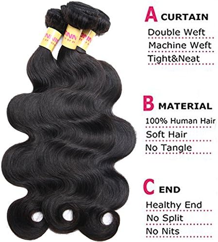 Connie Brazilian Virgin Hair Body Wave 3 Bundles Unprocessed Human Hair Extensions Natural Black #1B Color Total 300g