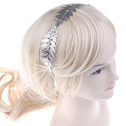 uhoMEy 2 Pack Leaf Branch Dainty Bridal Hair Crown, Vintage and Elegant Roman Goddess Leaf Branch Dainty Crown Headband, Gold and Silver - Thumbnail 6