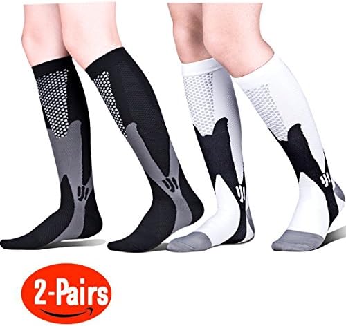 Esdabem 2 Pair Graduated Compression Socks 20-30 mmhg - for Nurses Cycling Runners Fitness Weight Lifting Maternity Teachers for Men and Women Unisex by (S/M L/XL XXL)