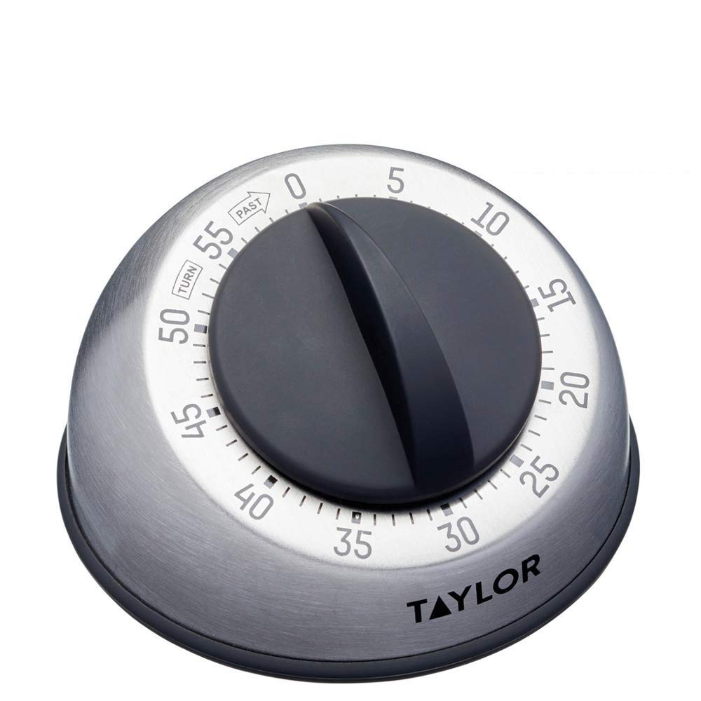 Taylor Pro Wind Up Kitchen Timer, Stainless Steel 60-Minutes Mini Cook's Timer, Lightweight Cooking and Baking Portable Countdown Countertop Alarm, Endorsed by Professional Chefs,Grey,9.5 cm
