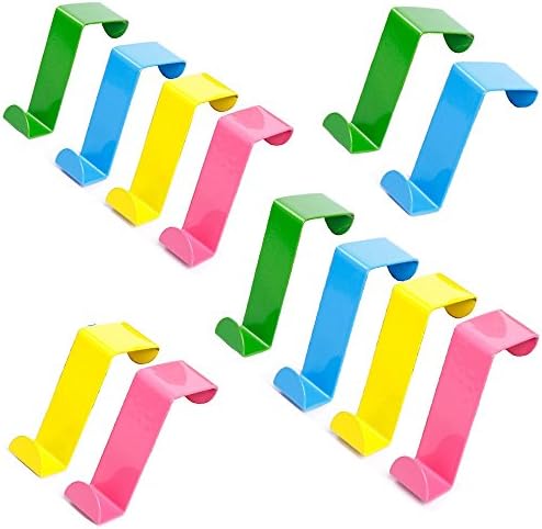 Glittermall 12pcs 4 Colors Mixed Metal Over the Door Hook Hanger Holder Kitchen Cabinet Closet Cupboard Bedstand Chifforobe Unit Draw Cloth Towel Bag Reversible Space Saving Organizer