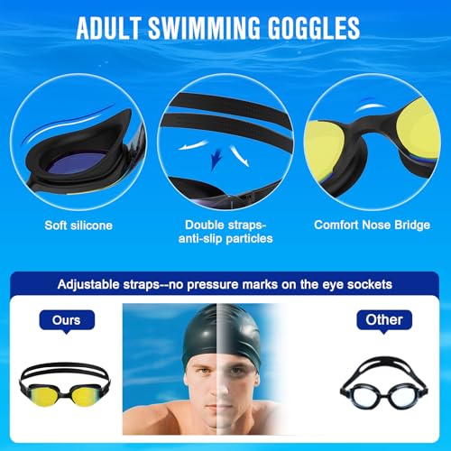 Ambienden Gafas Natacion Hombre Mujer | Impermeables Antivaho VisióN Clara Gafas Natacion Adultos Juventud General | Gafas Piscina Profesionales Con Puente Nasal Suave