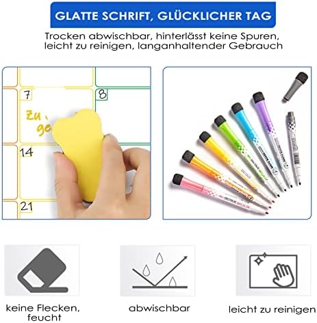A3 Magnetischer Monats-Wochenplaner, mit 7 Markern und Schwamm