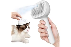 L&W BROS. Cat Steam Brush for Shedding Self Cleaning Steamy Cat Brush Cats Hair Grooming Brush Misting Cat Steamer Brush for Long Haired Cats(White)