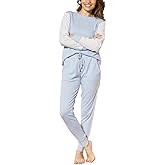 Flora Nikrooz Women's 2 Piece Long Sleeve Lounge Set with Lace, Long Sleeve Top & Jogger Pant (Blue, Small)