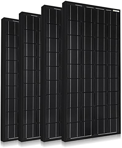 4 pcs 100 Watts All Black Monocrystalline Photovoltaic PV Solar Panel Module with Solar Connectors 12V Battery Charging