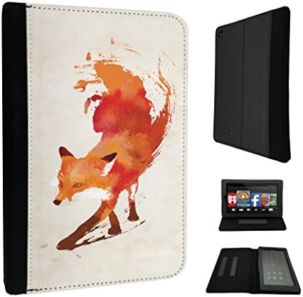 350 - Watercolour Full Fox Design Amazon kindle Fire HD 8, 8" Fashion Trend TPU Leather Flip Case Protective Purse Pouch Book Style Defender Stand Cover