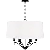 Capital Lighting 342061MB Peyton Transitional White Fabric Shade Drum Pendant Light Fixture, 6-Light 360 Total Watts, 21" H x