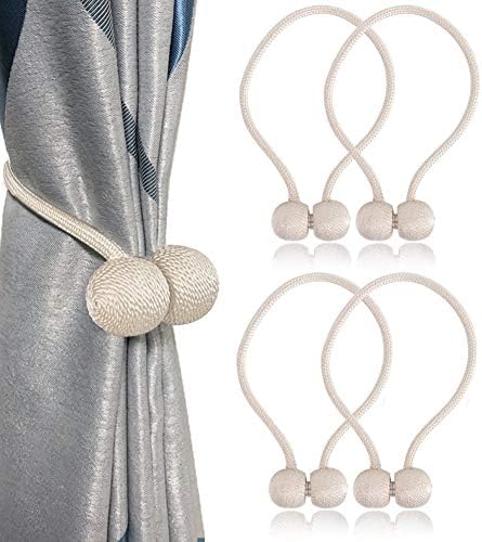 Shellvcase Curtain Tiebacks Magnetic, Drape Tiebacks, 4pc Home Office Decorative Curtain Convenient Magnetic Tiebacks, Window Curtain Tiebacks for Blackout Curtains (Beige)