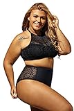 EVALESS Womens Stylish Patterned High Waisted Bikini Set Swimsuit X-Large Size Black
