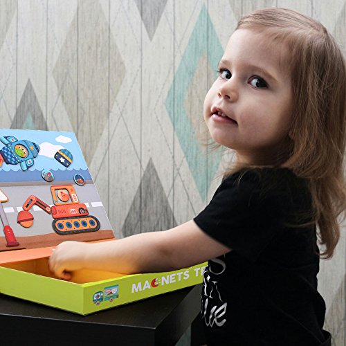 Early Learning & Educational Toys Gift Set for 3+ Years Old, Brain Training Magnetic Traffic Vehicle Parts with Storage Tray(58 Pcs)