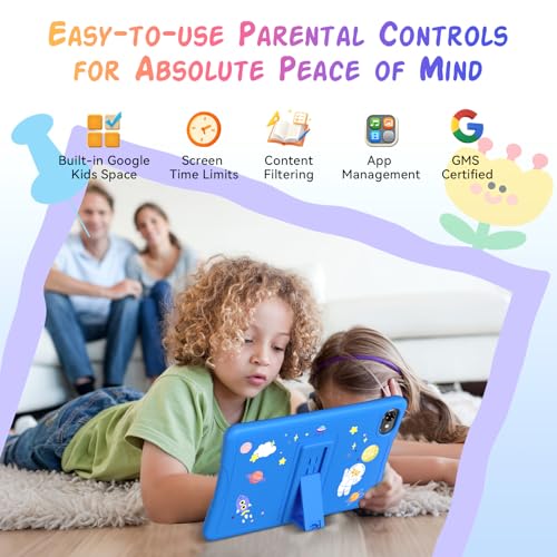 VekfulPC Kids Tablet 10 inch, Android 16 Tablet for kids Space, Parental Control, 16GB RAM 64GB ROM, 2TB Expand, Includes Case & Stylus Pen, Pre-Installed Educational Apps, Eye Protection, Blue