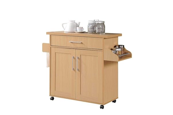 Hodedah Kitchen Island with Spice Rack, Towel Rack & Drawer, Beech