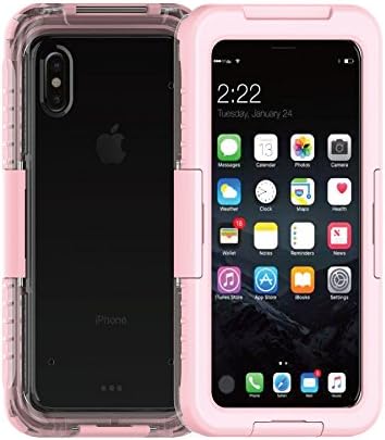 Iphone X 5.8 inch Waterproof Case For iPhone X Hybrid Swimming Diving Water ShockProof Outdoor Skiing Phone Cases For iPhoneX Hard Plasic+Silicone Cover (Pink)