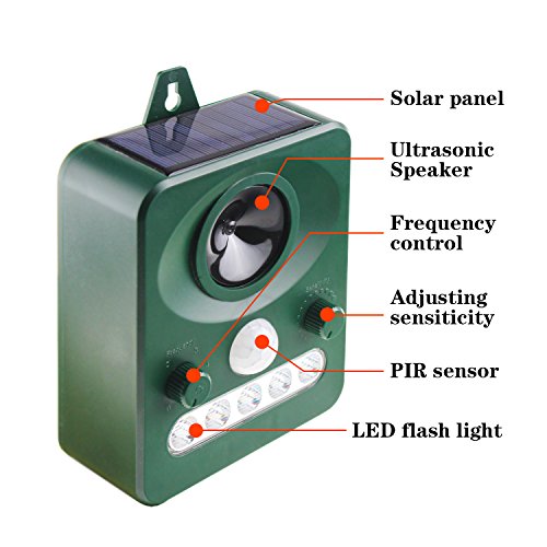 Cat Dog Squirrel Repellent Outdoor Ultrasonic,Solar Animal Fox Raccon Pest Rat Voles Rodent Pest Repellent Repeller Control