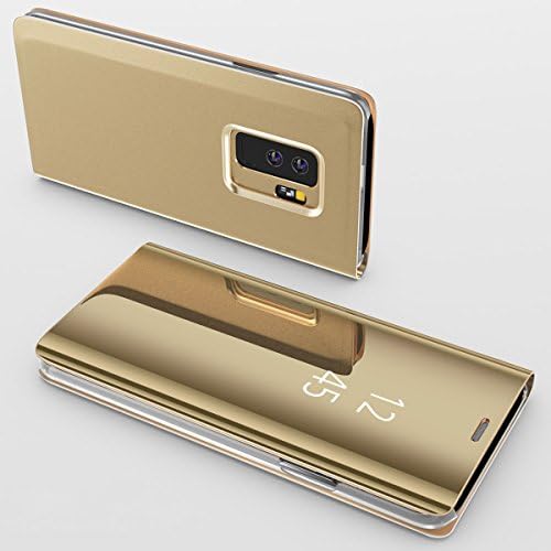 For Galaxy S9 Plus Case,Electroplating Translucent Mirror Clear Luxury Shockproof Protective Metal Aluminum Flip Stand Cover Case for Samsung Galaxy S9 Plus Gold
