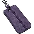 Auony Unisex Genuine Leather Key Case Wallet Pouch Bag Keychain Holder with Key Ring & Zipper (Purple)