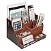 TV Remote Control Holder, Bed Side Organizer Caddy, Nightstand Storage Box with Multiple Compartments , Office or Home Desk Stationery holds Apple Phones, Tablets, Books, Glasses, (Brown)