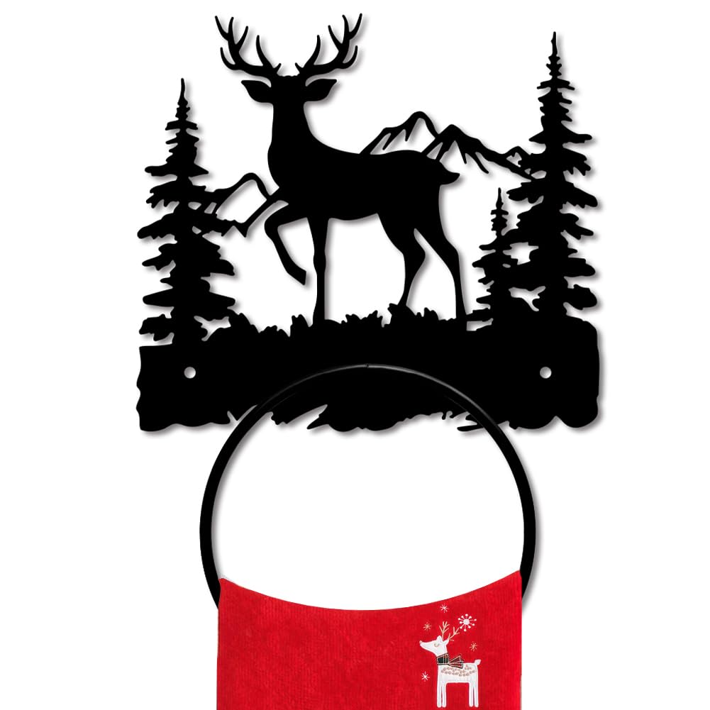 MAYJOYDIY Deer Metal Towel Ring Forest Animal Mountain Towel Holder Bath Towel Ring Wall Mounted Metal Towel Rack for Bathroom Kitchen Towel Hanger Home Decors Gift