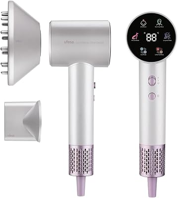 Secador de cabelo digital Ion-Plasma SmartSense, 120.000 rpm, 6 modos, ecrã LCD, amigo de animais, 2 velocidades, bico magnético e difusor, ultra silencioso, secador inteligente