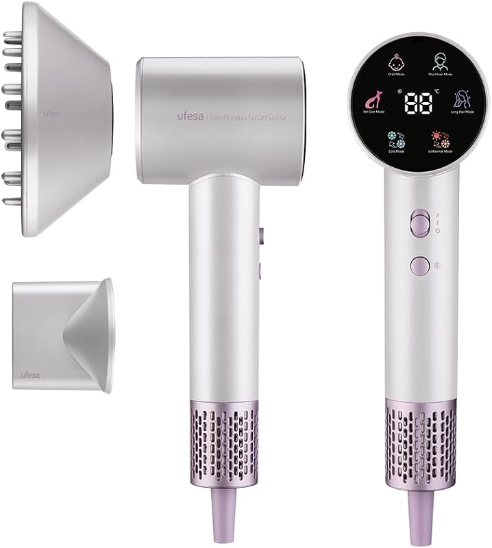 Secador de cabelo digital Ion-Plasma SmartSense, 120.000 rpm, 6 modos, ecrã LCD, amigo de animais, 2 velocidades, bico magnético e difusor, ultra silencioso, secador inteligente