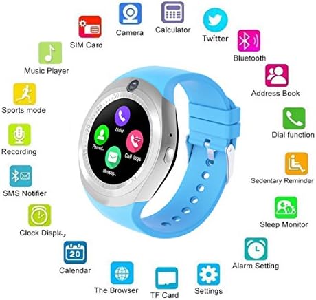 Smart Watch,AMTER Bluetooth Round Wristwatch with Camera and SD/SIM Card Slot Compatible with Samsung LG Sony HTC HUAWEI Google Xiaomi Android Smart Phones for Women Men Kids Boys Girls (Blue)
